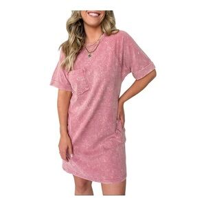 New In Leonia Short Sleeve Pocket T-Shirt Dress Light Heather Pink Size M